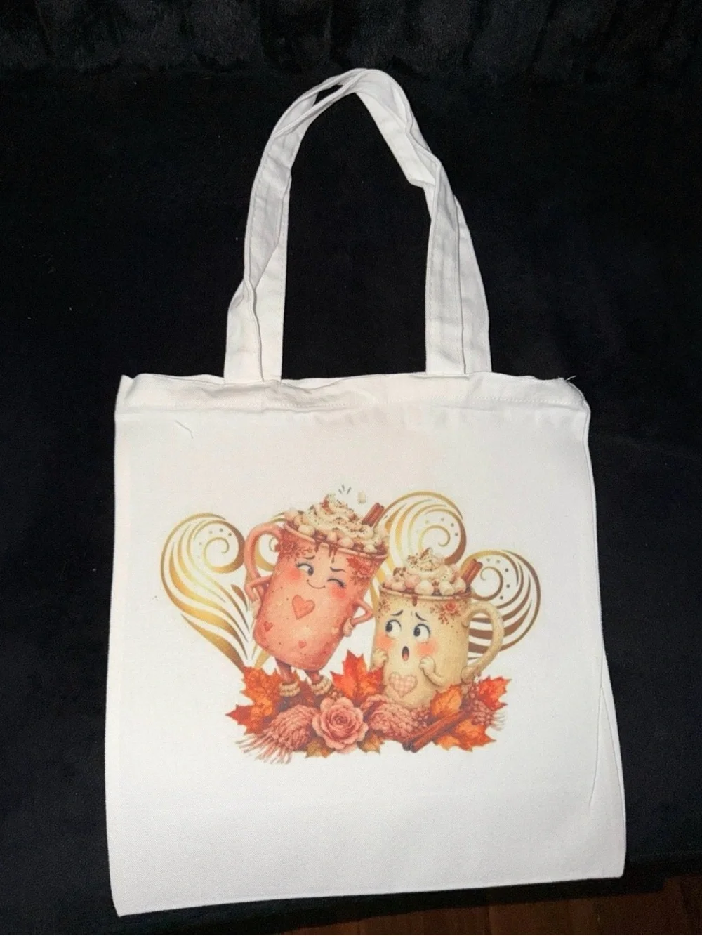 White Tote Bag with Cute Hot Cocoa Illustration